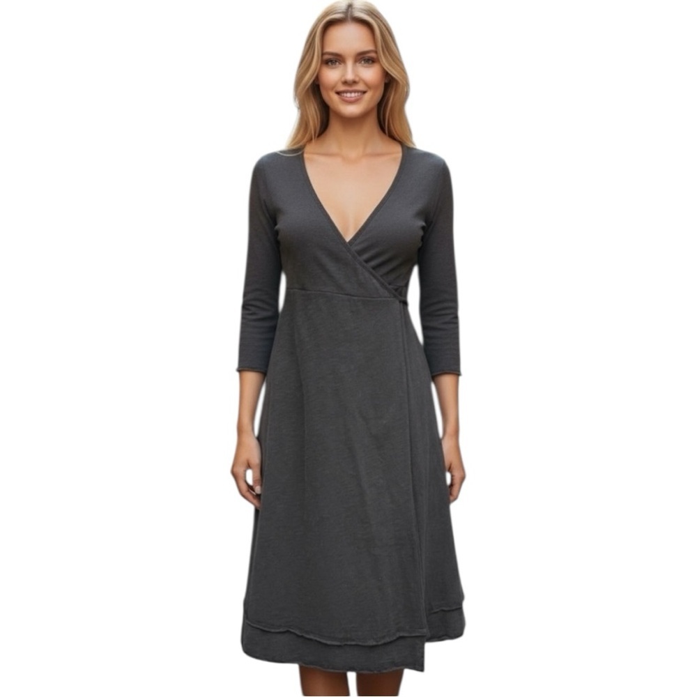 Leallo Black Wrap Dress Cotton Half Sleeve Size Medium EUC Casual Travel Dress